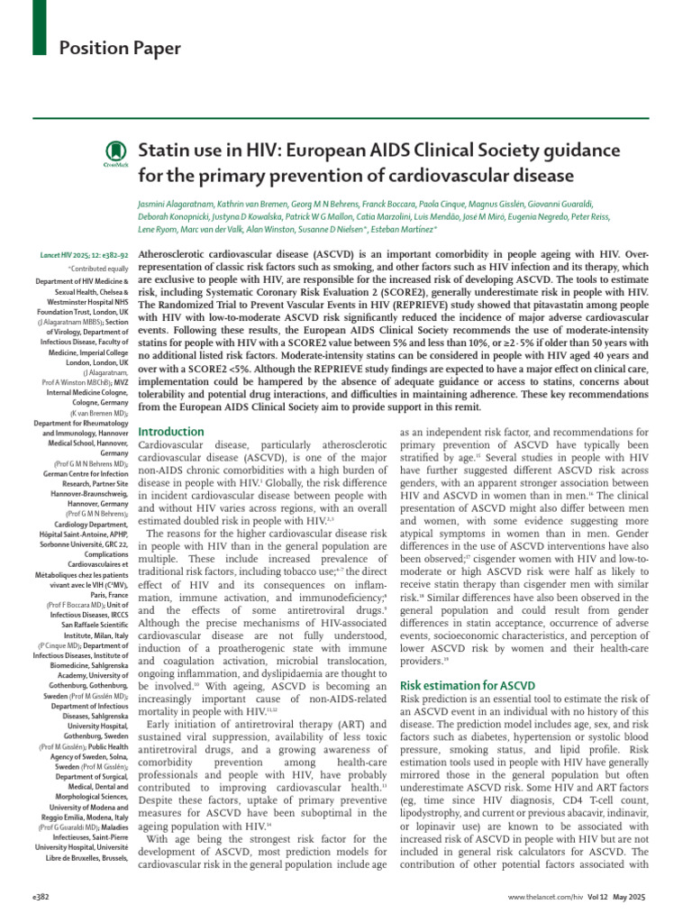 Statin Use in HIV: ASCVD Prevention Guidelines | PDF | Statin ...