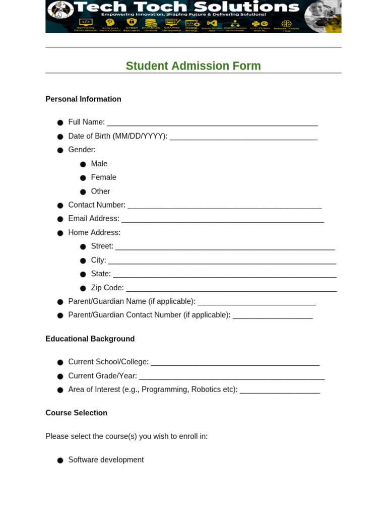 Student Admission Form Template | PDF | Computer Programming | Computing
