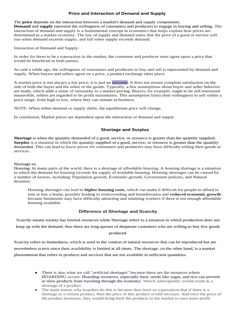 Price & Interaction of Demand and Supply | PDF | Supply And Demand | Prices