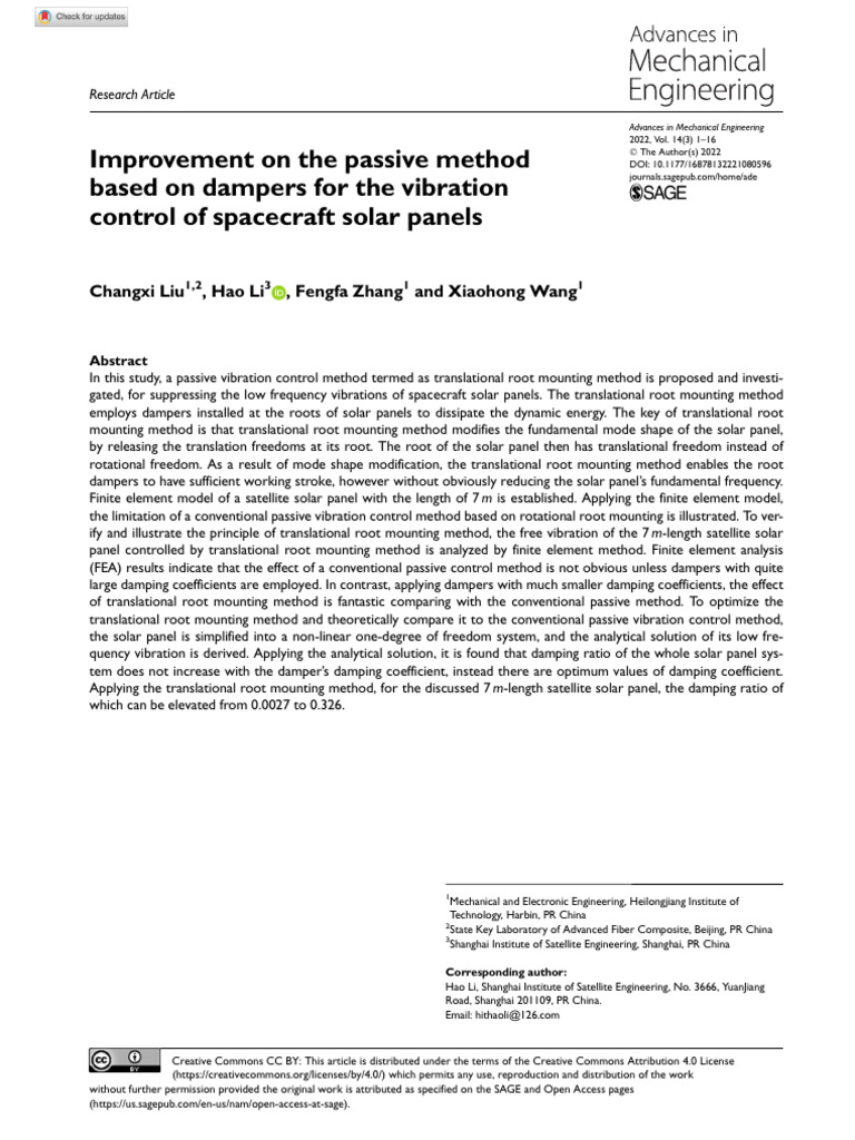 Solar Panel_Analysis_Improvement on the Passive Method Based on Dampers ...
