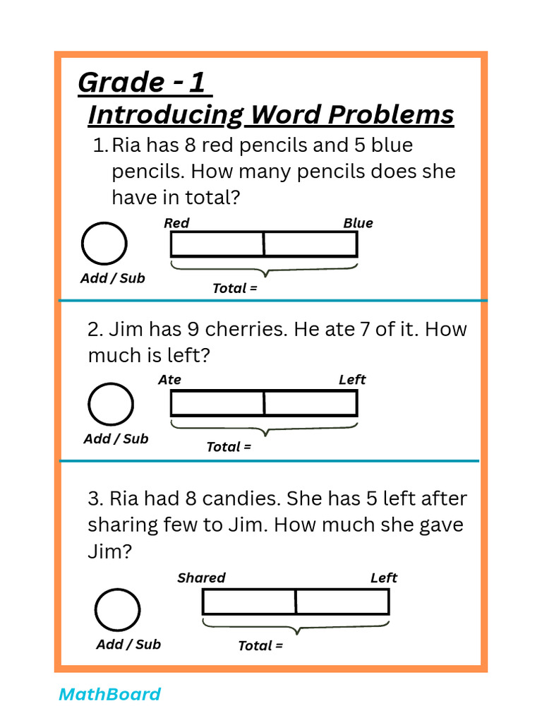Grade 1 Word Problems Overview | PDF