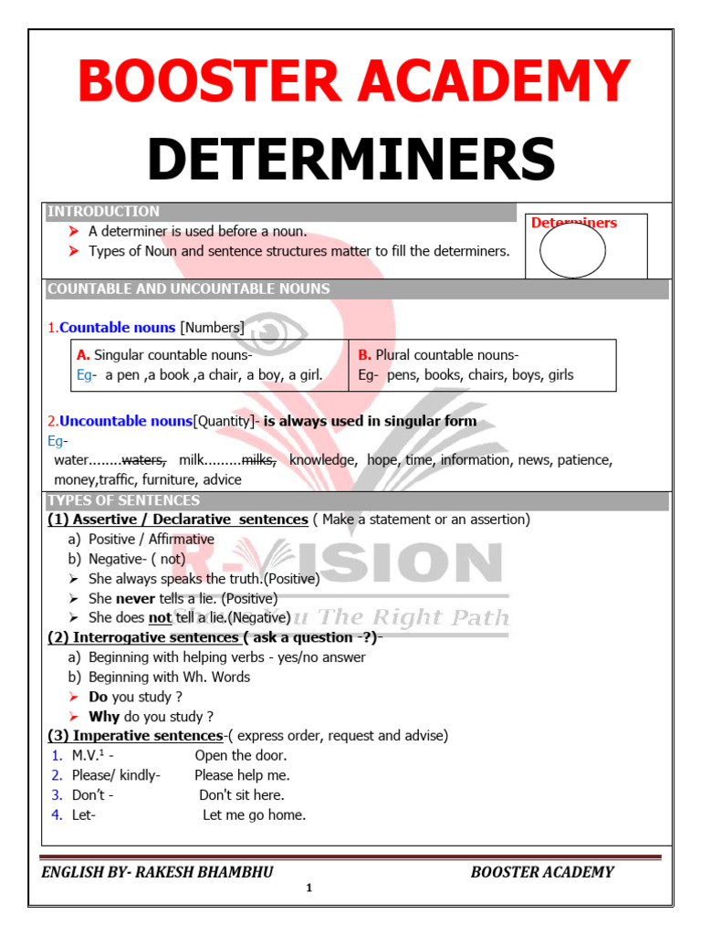 Determiners: Booster Academy | PDF | Plural | Grammatical Number
