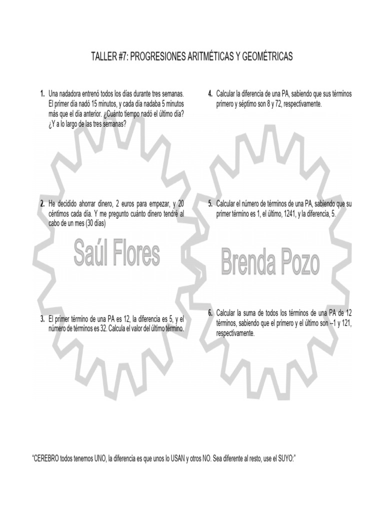 Taller de Progresiones Aritméticas y Geométricas | PDF