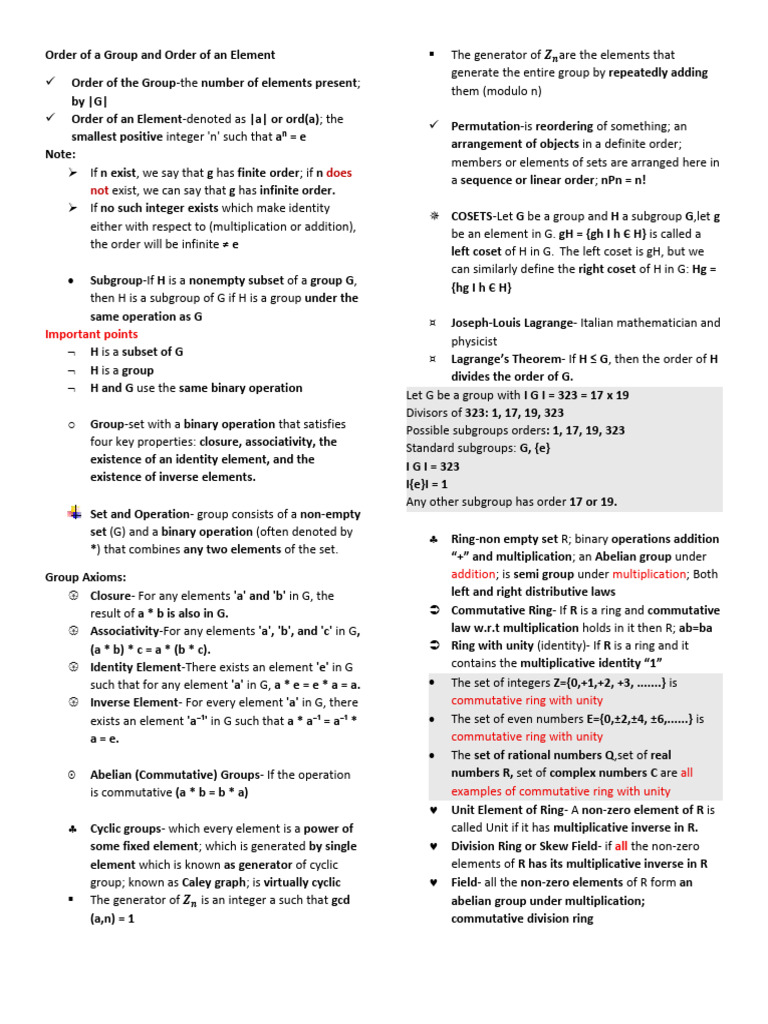 Order of Groups and Elements Explained | PDF | Group (Mathematics ...