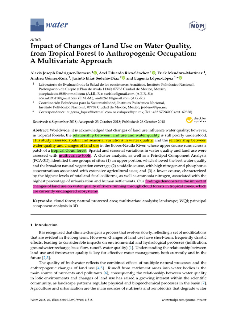 Land Use Impact on Tropical Water Quality | PDF | Forests | Deforestation