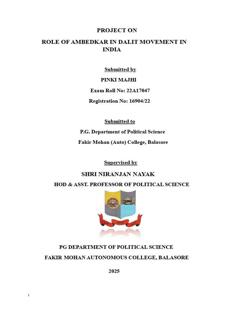 Project On Role of Ambedkar in Dalit Movement in India | PDF | Dalit ...