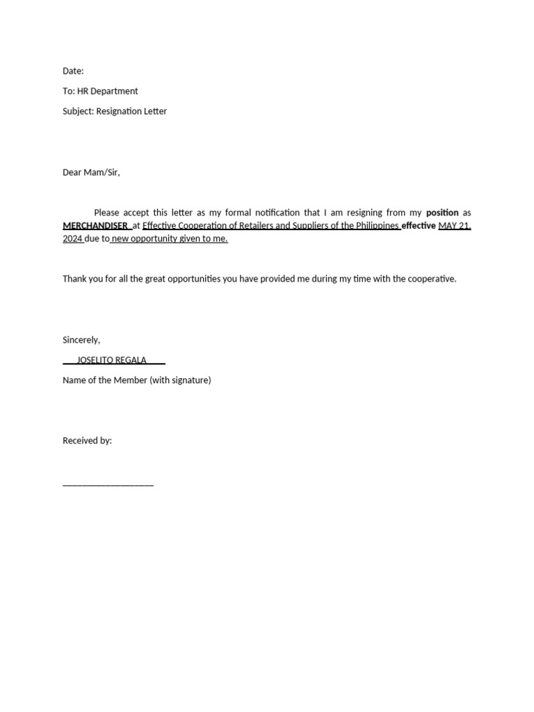Resignation Format | PDF