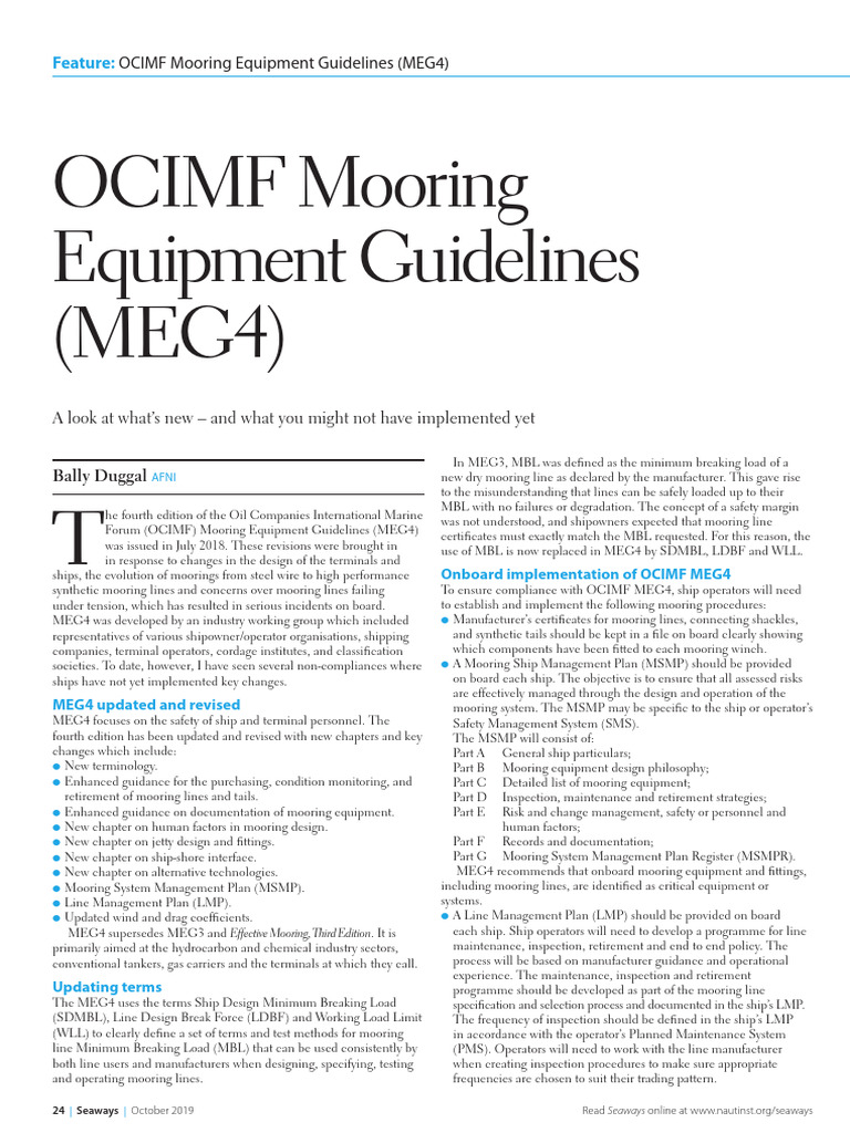 OCIMF MEG4: Updated Mooring Guidelines | PDF | Ships