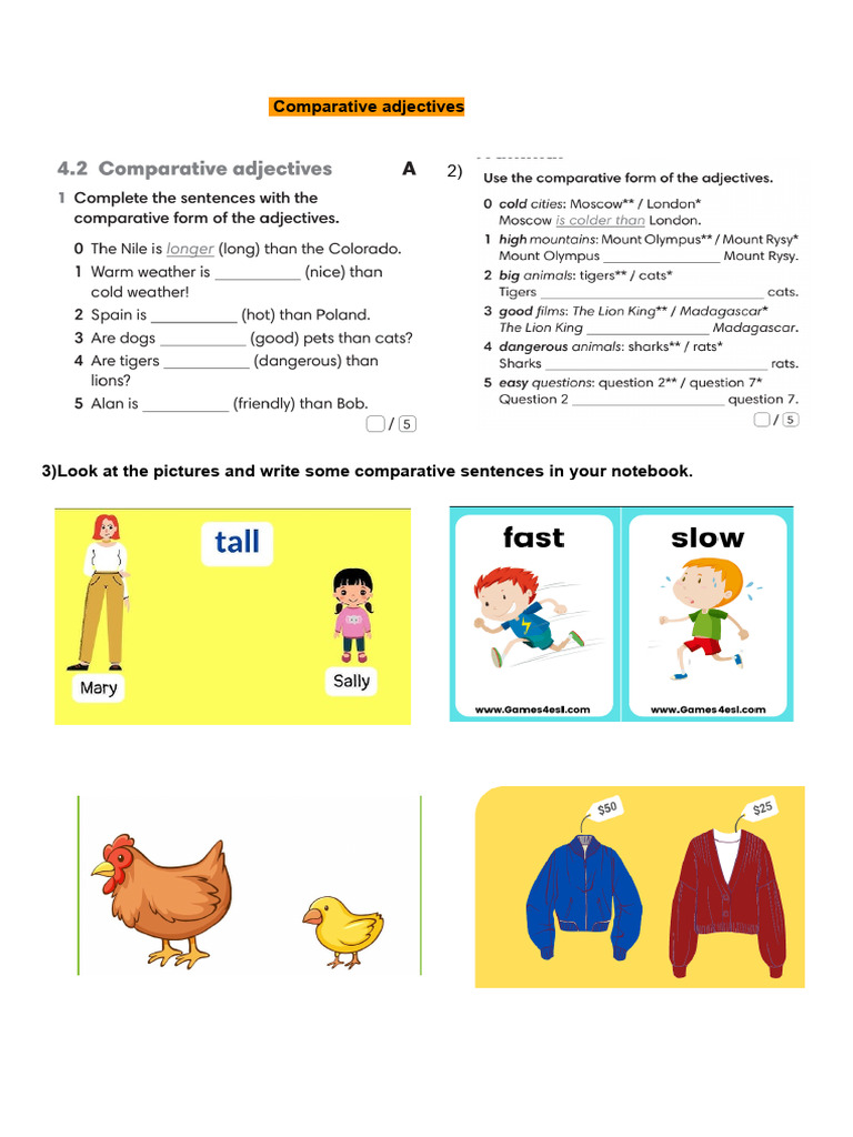 Comparative Adjectives Exercises | PDF