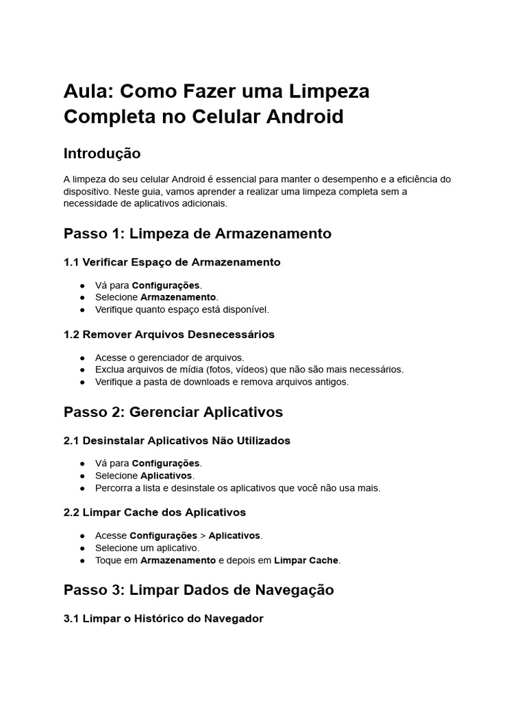 Limpeza Completa no Celular Android | PDF
