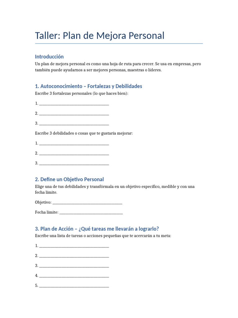 Plan de Mejora Personal Efectivo | PDF