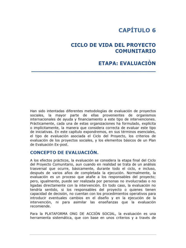 Evaluación de Proyectos Sociales Comunitarios | PDF | Evaluación ...