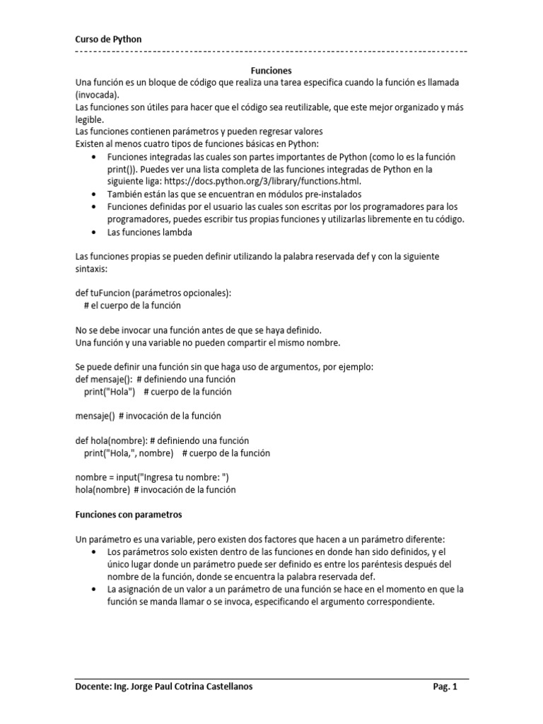Funciones en Python: Guía Completa | PDF | Python (lenguaje de ...