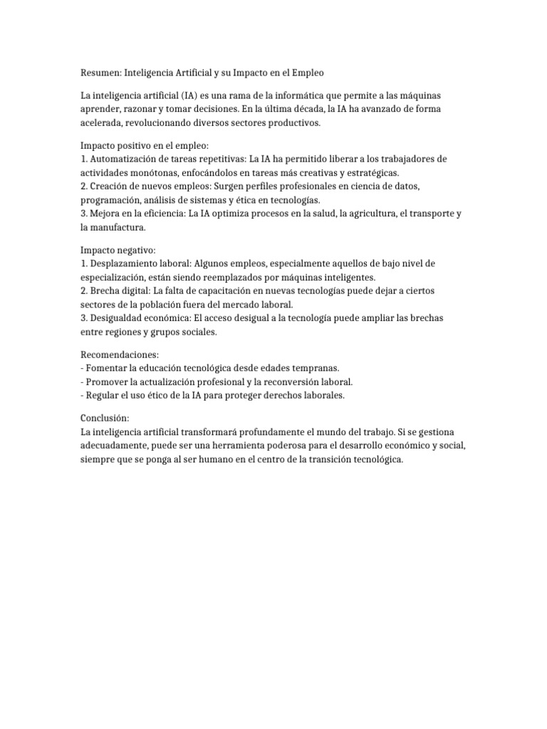 Impacto de la IA en el Empleo Actual | PDF