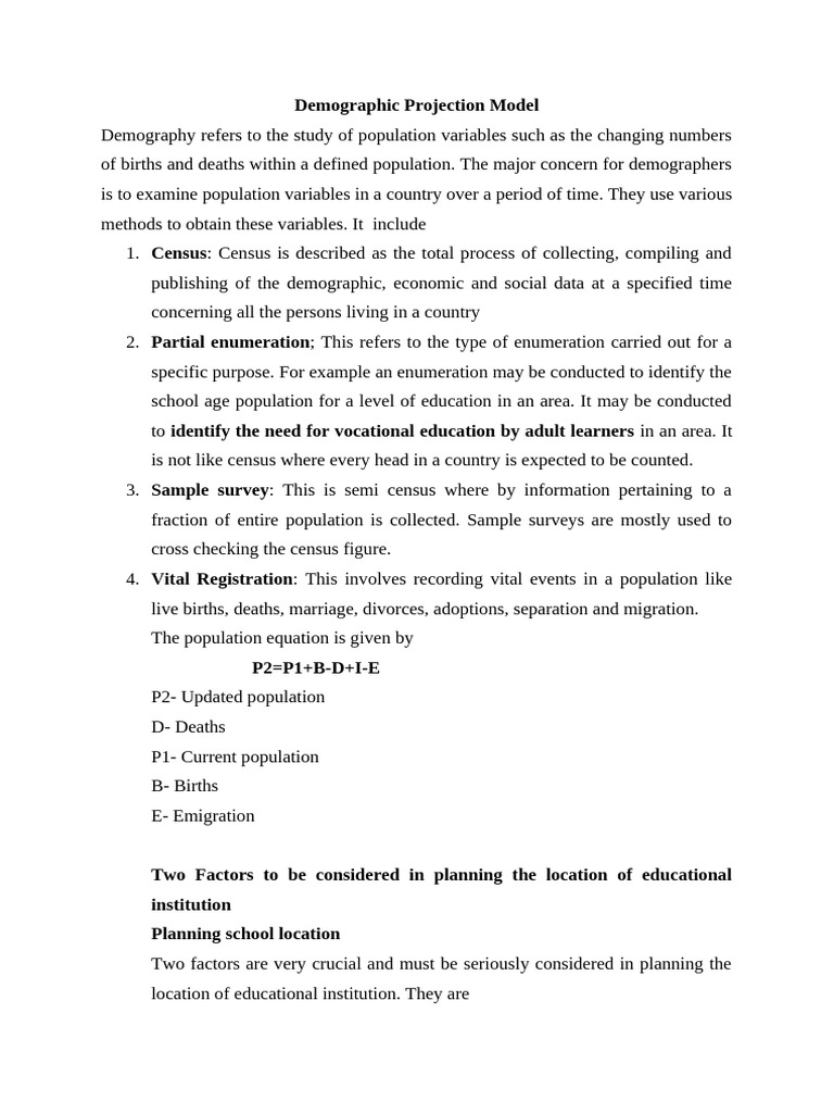 Demographic Projection Model | PDF | Demography | Census