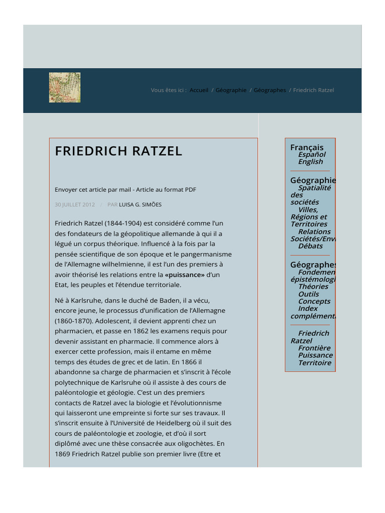 Friedrich Ratzel et la géopolitique | PDF | État | Géographie
