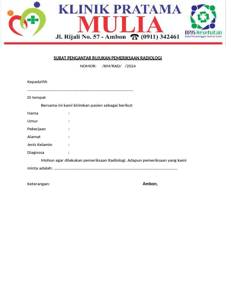 Surat Rujukan Pemeriksaan Radiologi | PDF