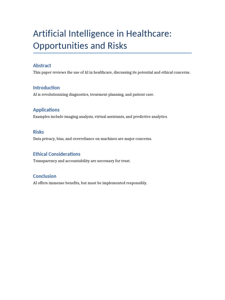 Artificial Intelligence in Healthcare Opportunities and Risks | PDF