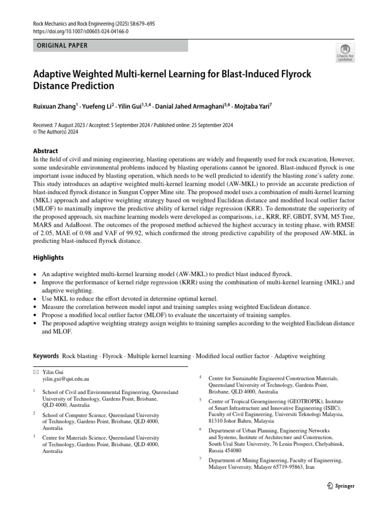 Adaptive Weighted Multi-Kernel Learning For Blast-Induced Flyrock ...