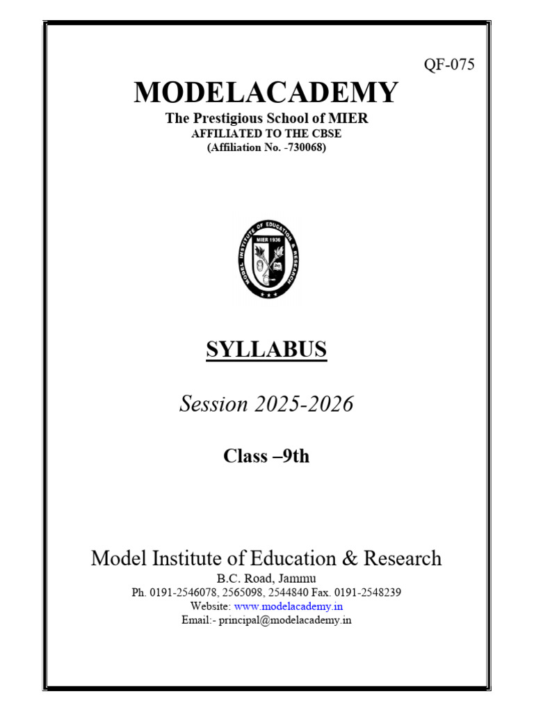 Class 9 Syllabus for Session 2025-2026 | PDF | Artificial Intelligence ...