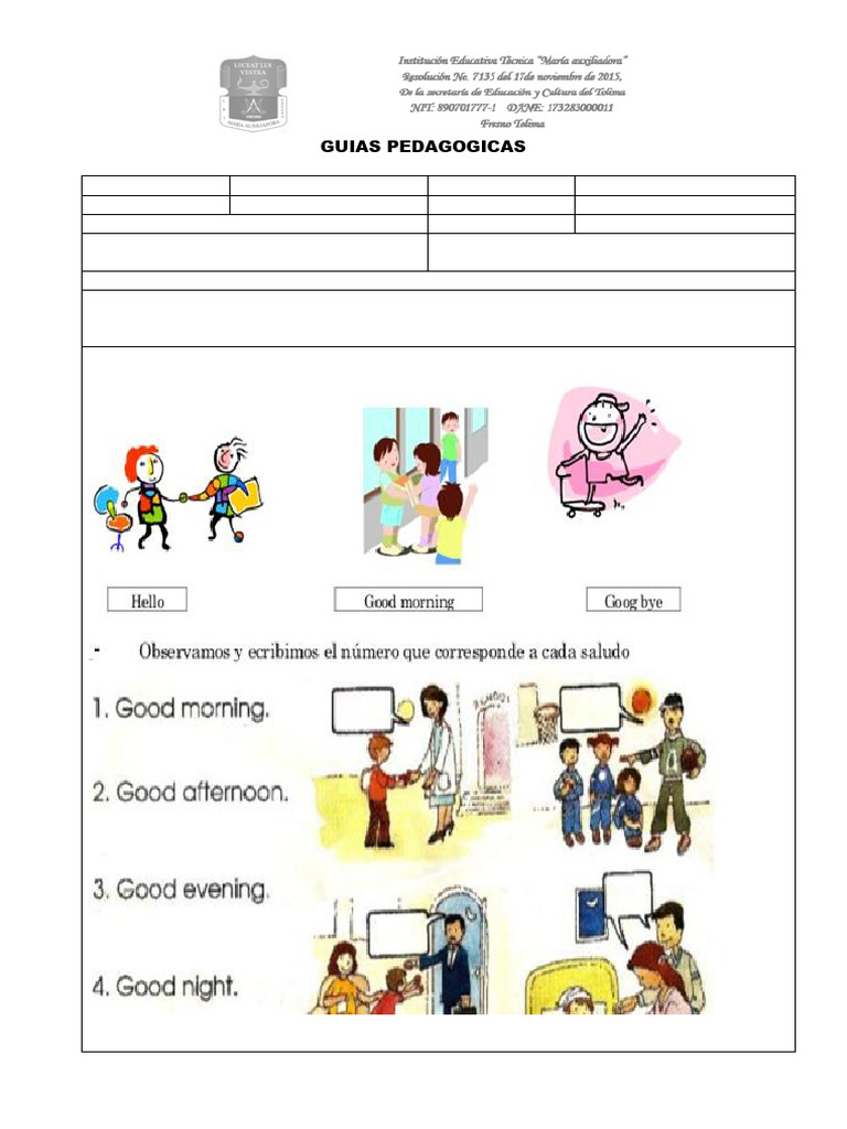Guía de Inglés para Segundo Grado | PDF