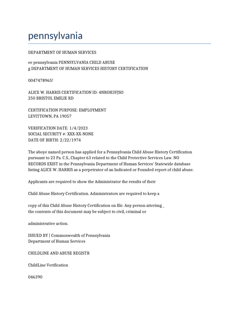 Pennsylvania Child Abuse Certification | PDF