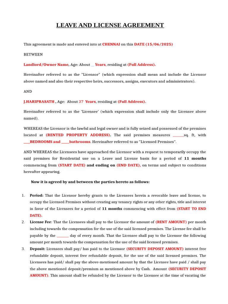 Sample Rental Agreement | PDF | License | Lease