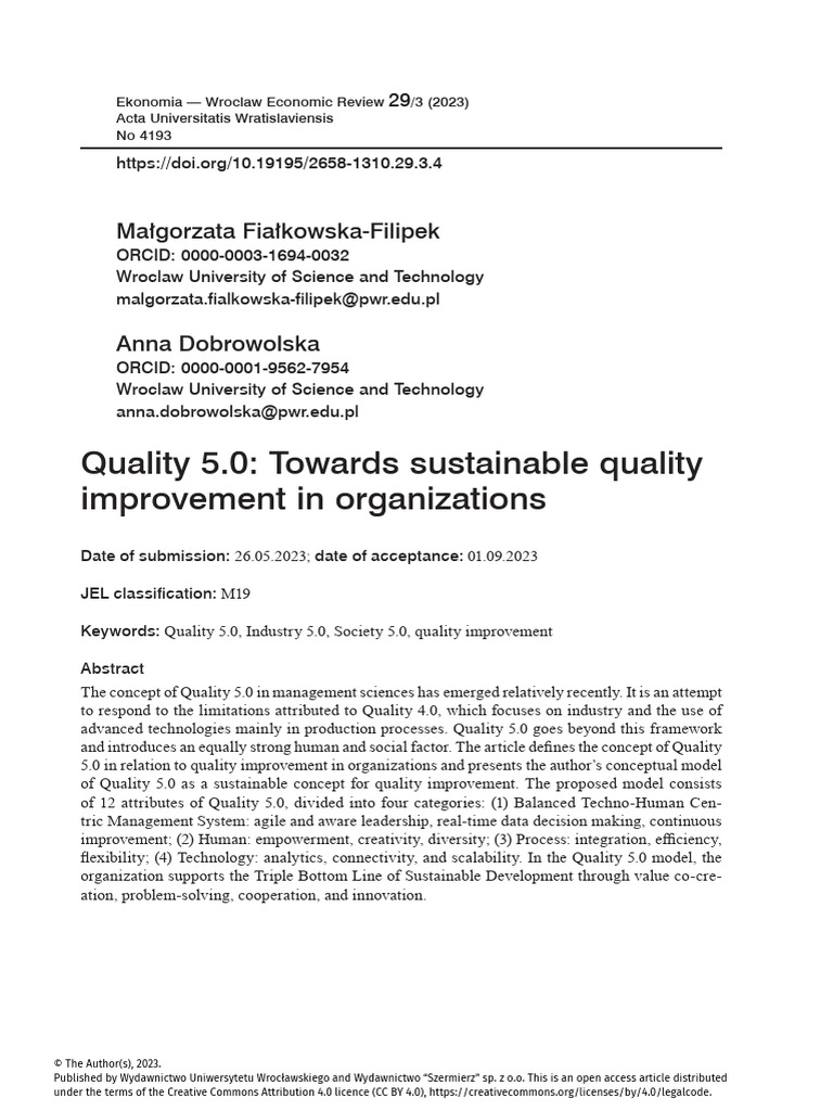 Quality 5.0: Sustainable Improvement Model | PDF | Sustainability ...