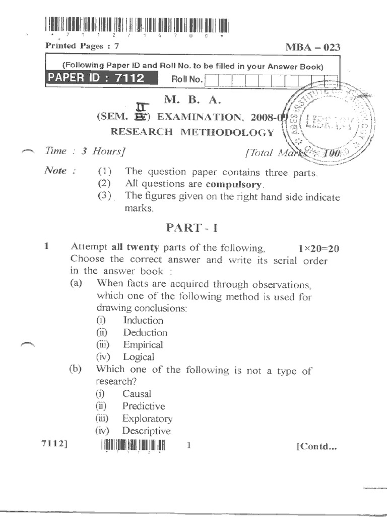 Mba 2 Sem Research Methodology Mba 023 2009 | PDF