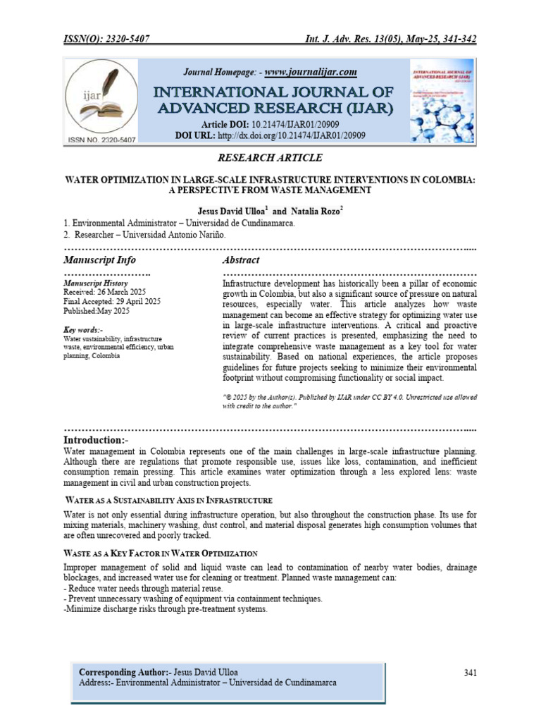 Water Optimization in Large-Scale Infrastructure Interventions in ...