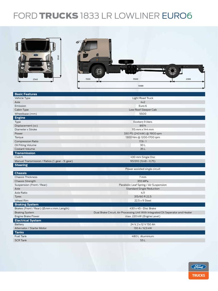 Ford 1833 LR 5500 Eng Euro6 | PDF | Truck | Brake