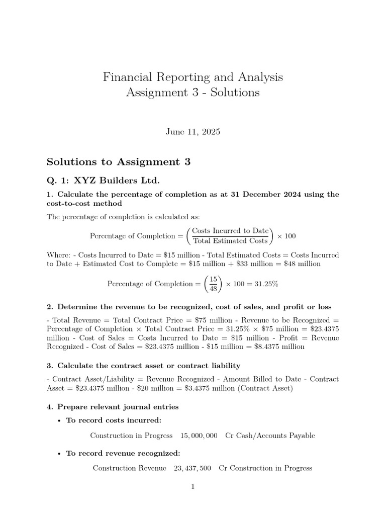 Financial Reporting and Analysis Assignment 3 - Solutions | PDF ...