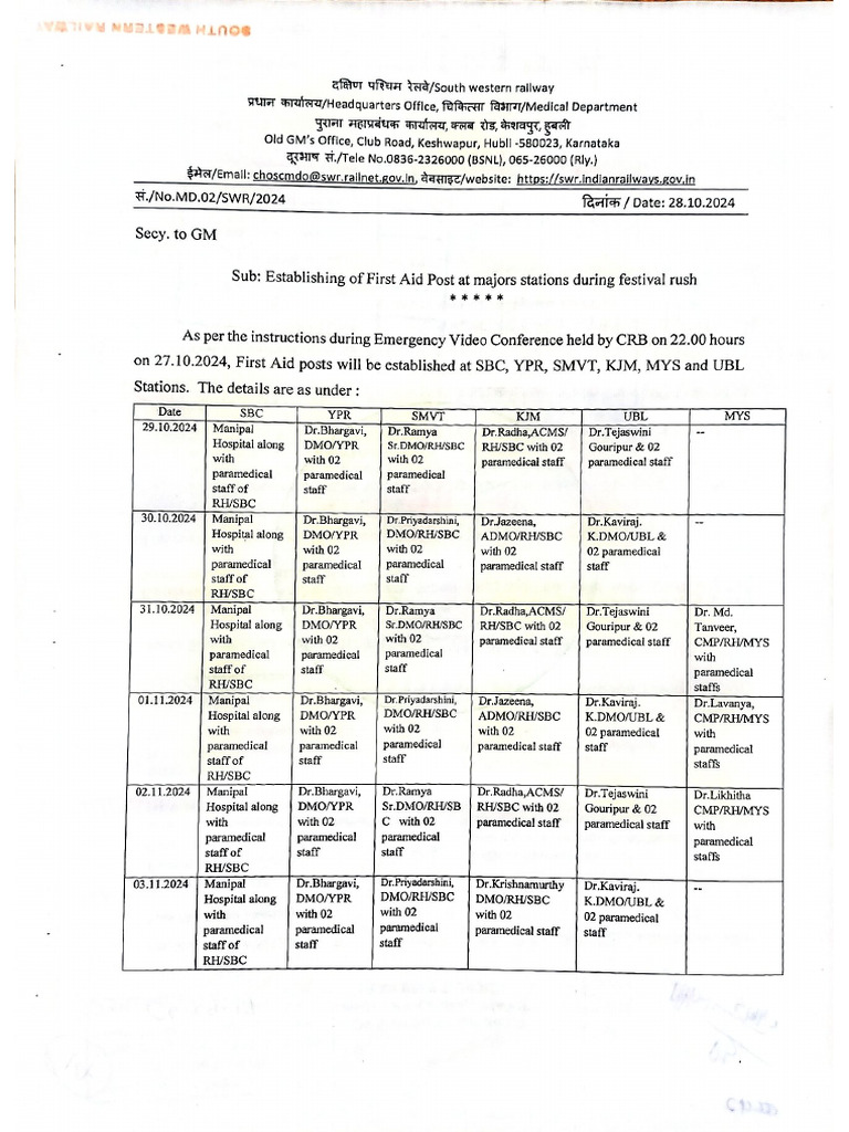 First Aid Post Over SWR Festival Rush | PDF