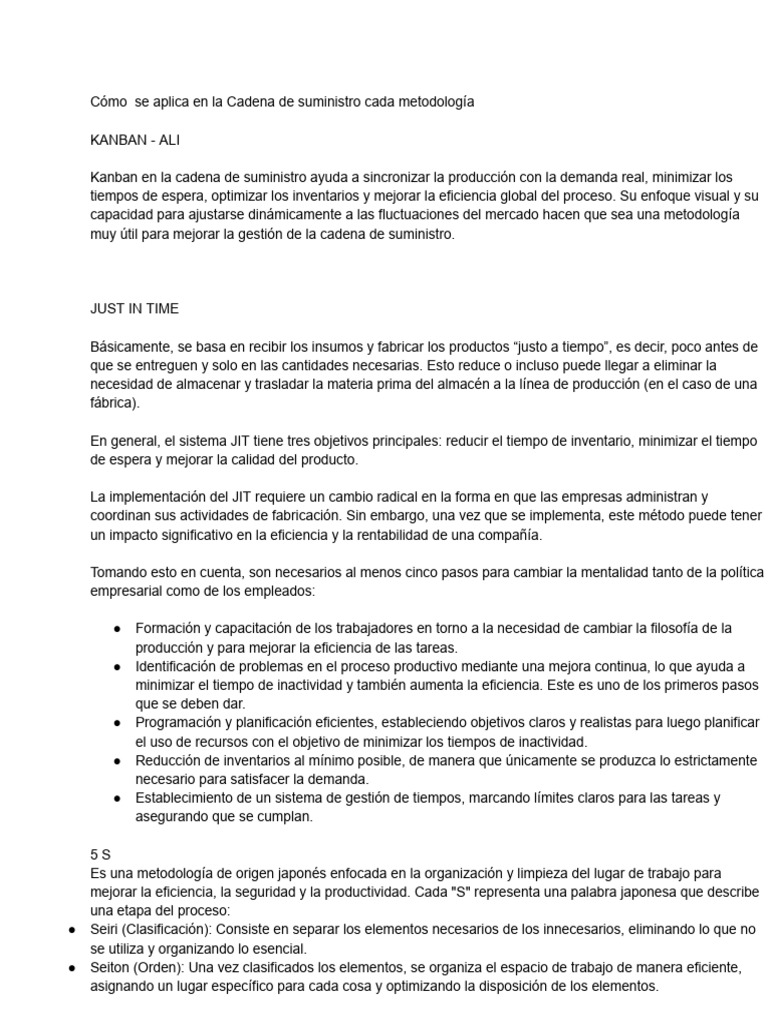Cómo Se Aplica en La Cadena de Suministro Cada Metodología | PDF | Lean ...