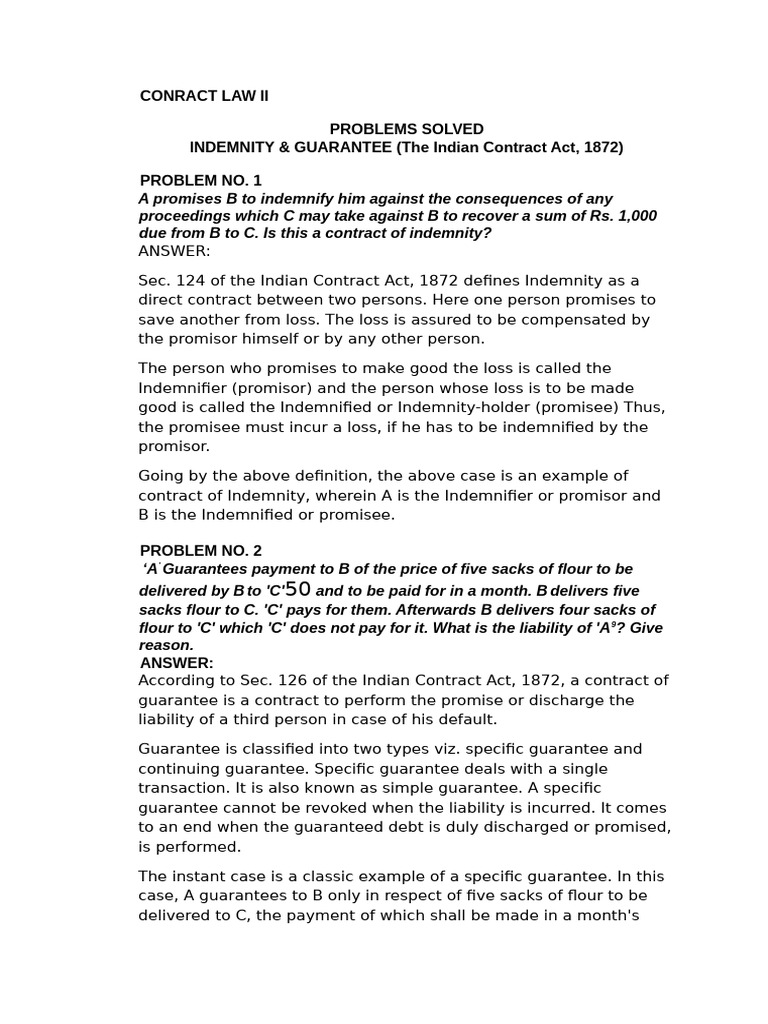 Indemnity and Guarantee in Contract Law | PDF | Guarantee | Indemnity