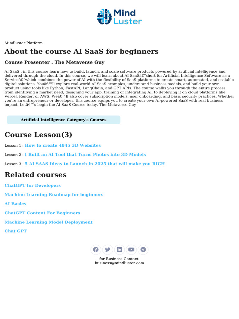 AI SaaS For Beginners Course Content | PDF