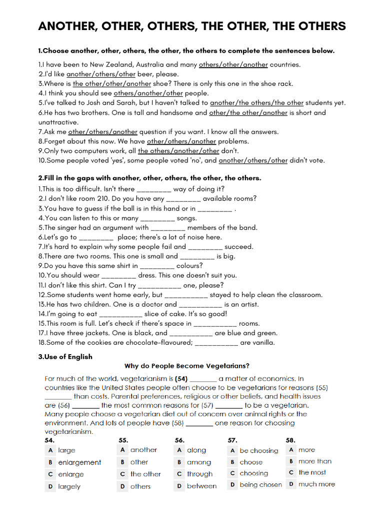 Grammar Exercises: Another, Other, Others | PDF