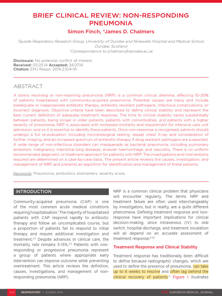 Non-Responding Pneumonia EMJ | PDF | Pneumonia | Chronic Obstructive ...