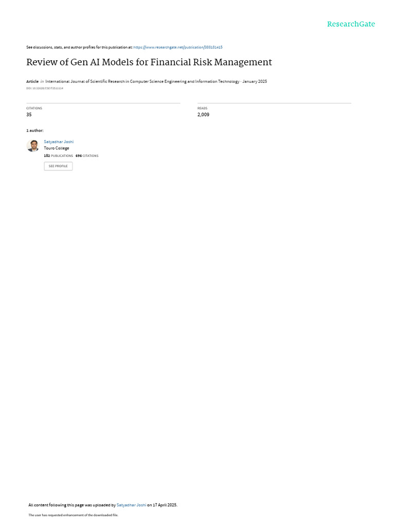 Gen AI in Financial Risk Management | PDF | Artificial Intelligence ...