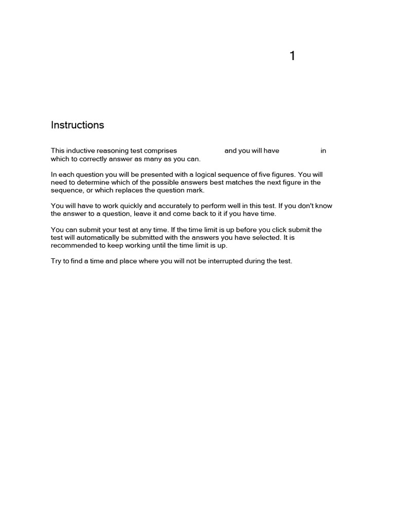 Inductive Reasoning Test Instructions | PDF | Shape