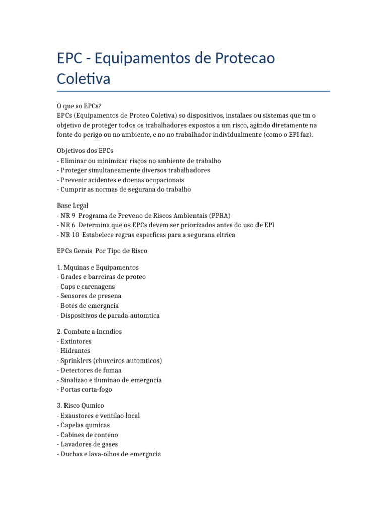 Equipamentos de Proteção Coletiva (EPC) | PDF