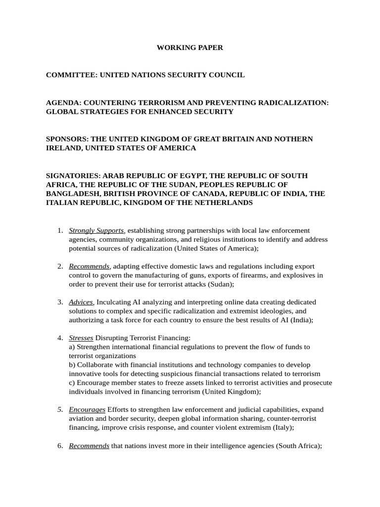 UNSC (Sample Working Paper) | PDF | Government | National Security