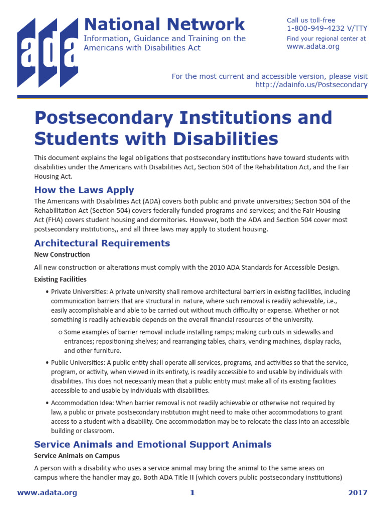 ADA Compliance for Students with Disabilities | PDF | Americans With ...