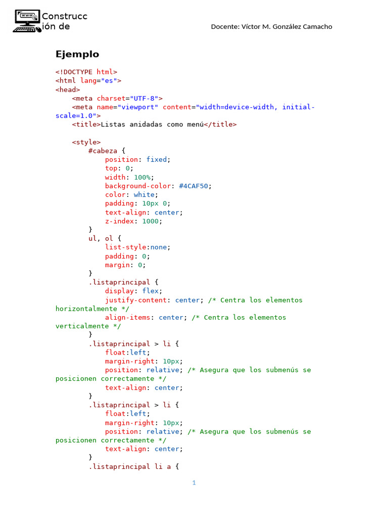Menú con Listas Anidadas en HTML/CSS | PDF | HTML | Software