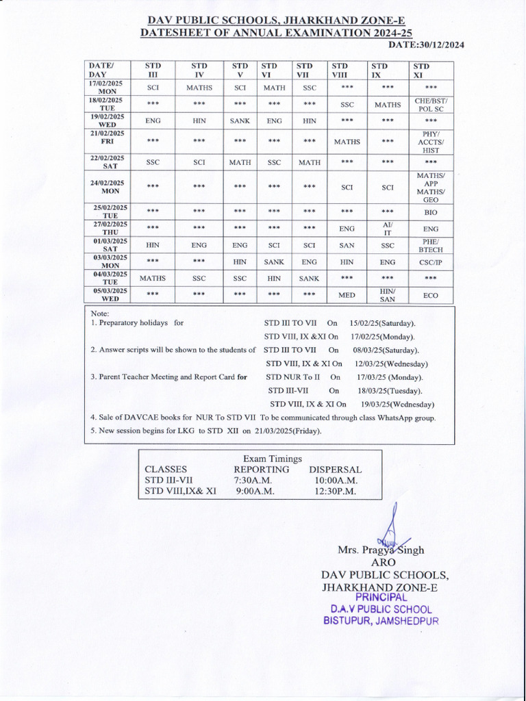 Annual Exam Date Sheet 2024 25 | PDF