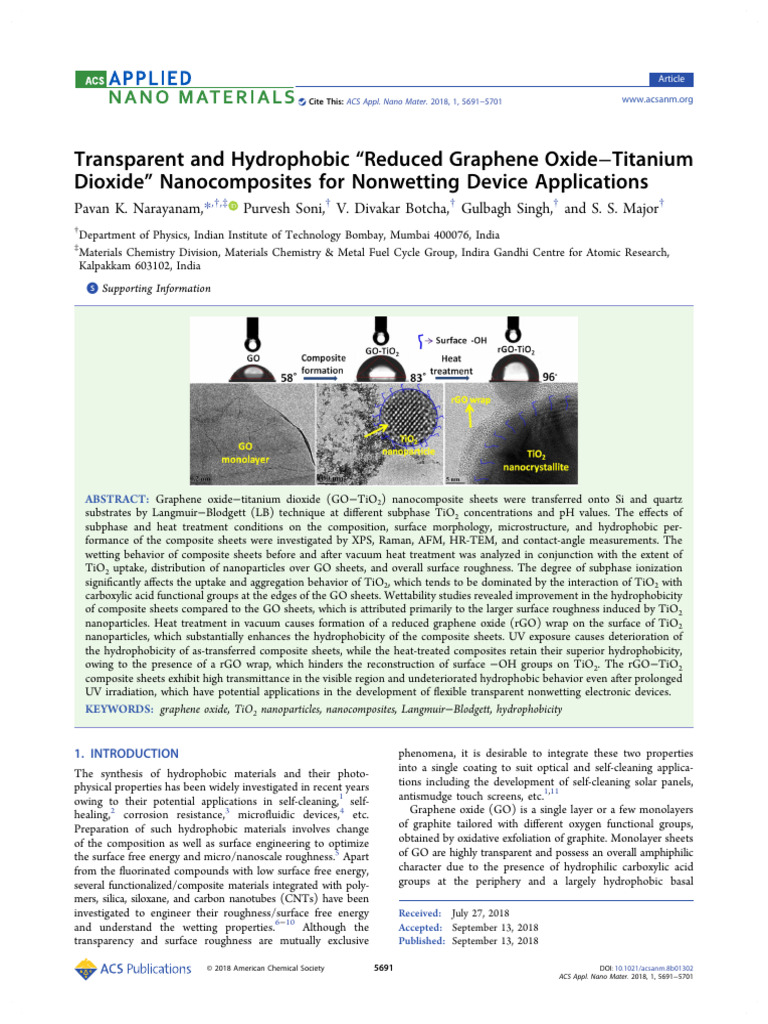 Hydrophobic rGO-TiO2 Nanocomposites | PDF | Nanoparticle | Titanium Dioxide