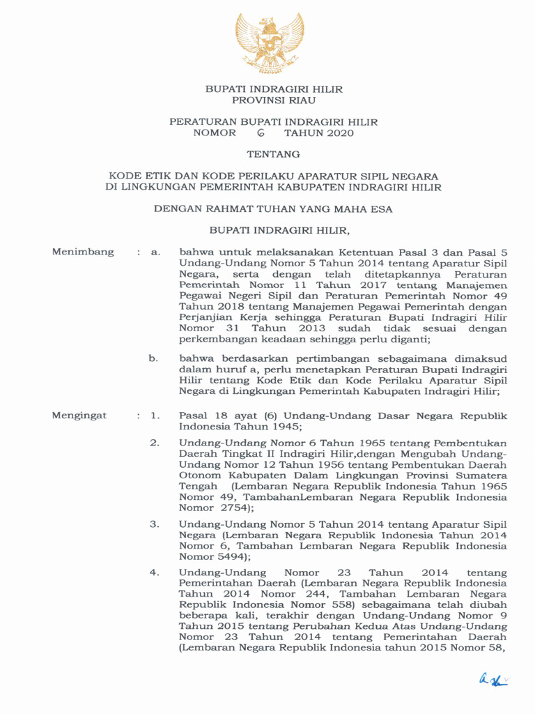 Kode Etik ASN Indragiri Hilir 2020 | PDF
