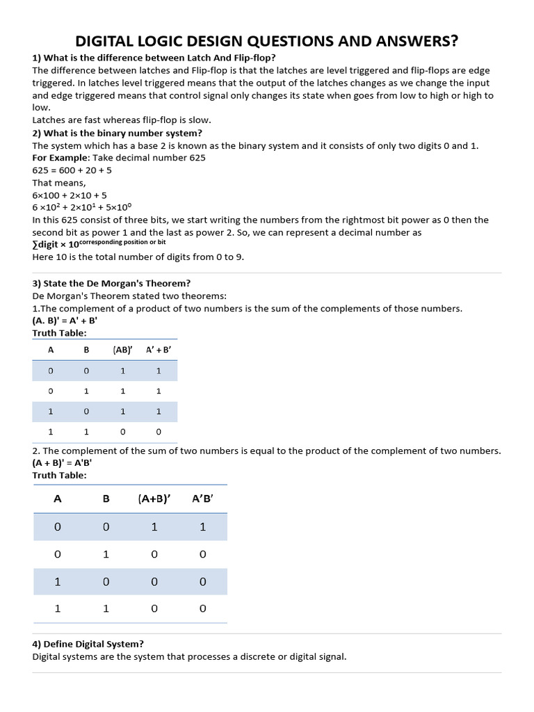 Digital Logic Design Q&A Guide | PDF | Logic Gate | Electronics