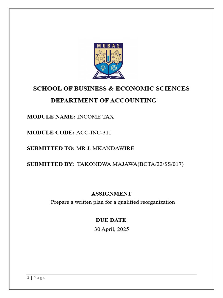 Qualified Reorganization Plan for Zangaphe Group | PDF | Taxes ...