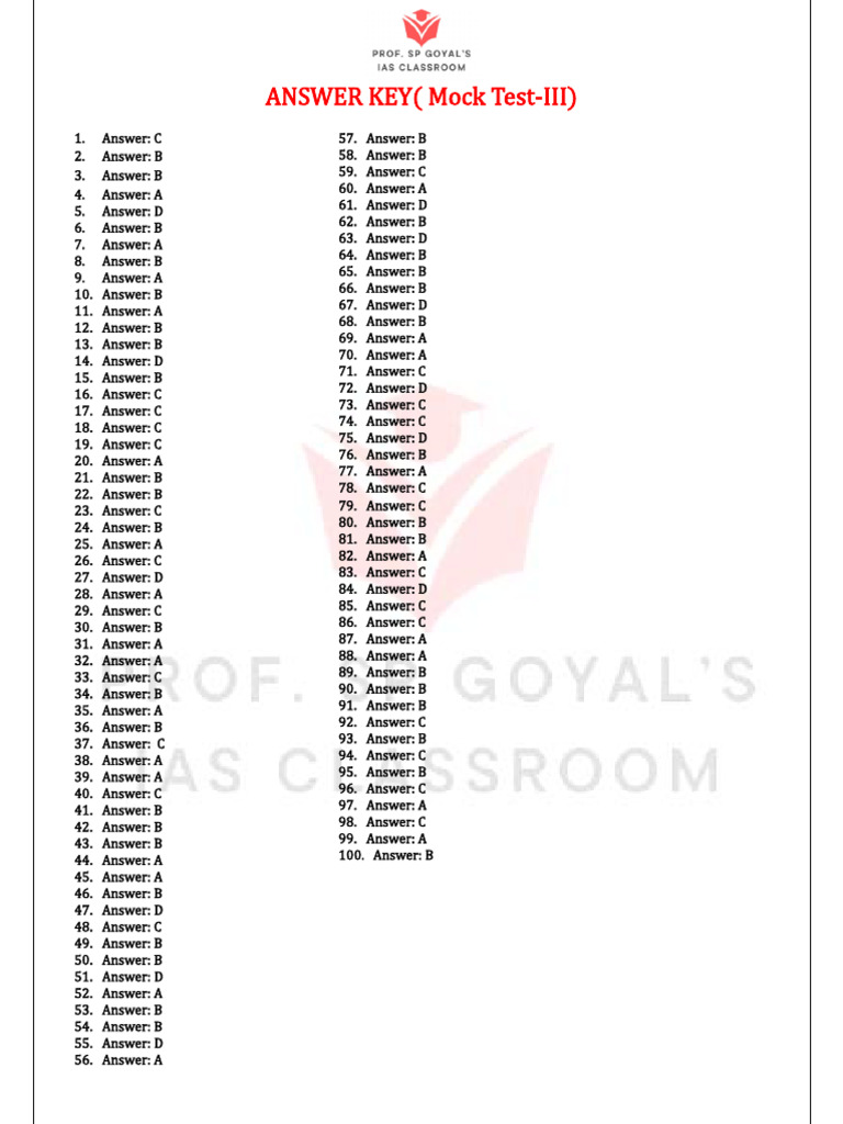 Mock Test III Answer Key | PDF
